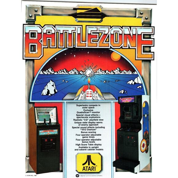 1980 Atari Battlezone Arcade Game Flyer Vintage Video Game Ephemera - Picture 1 of 2